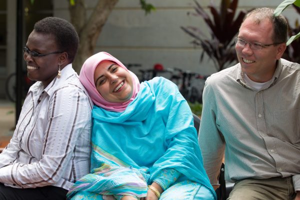 Rotary Peace Fellows (from left) Marion Akiteng, Humaira Shafi, and Brian Jon Adams on the University of Queensland campus in Brisbane, Queensland, Australia, 24 February 2014.